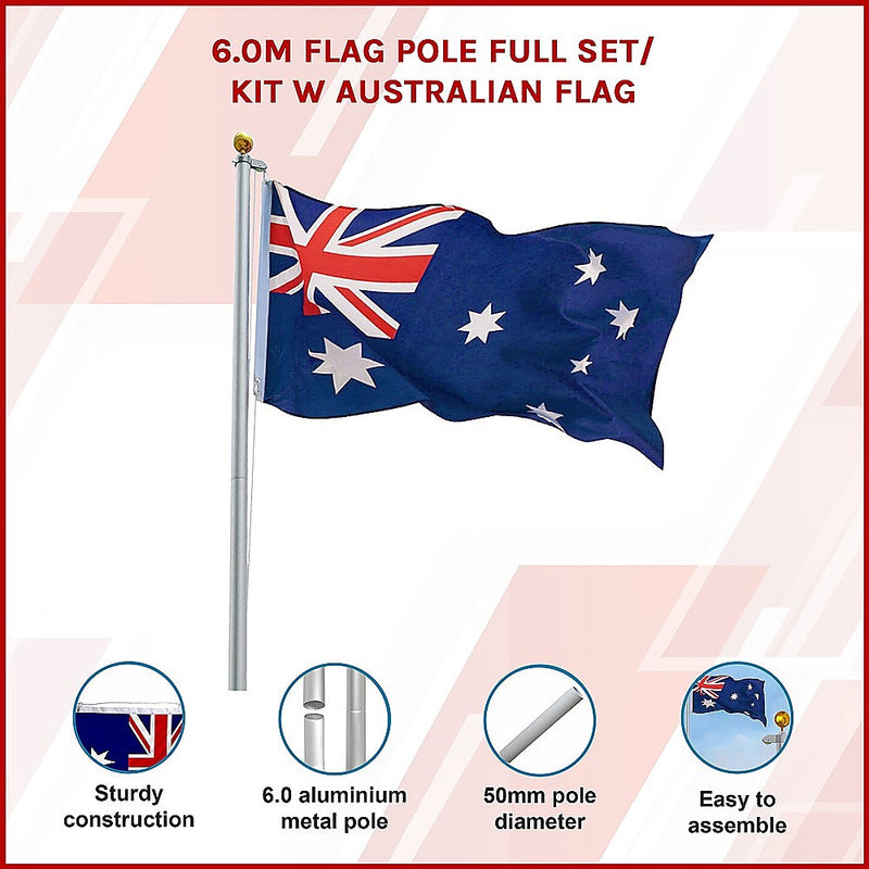 6.0m Flag Pole Full Set | Kit with Australian Flag