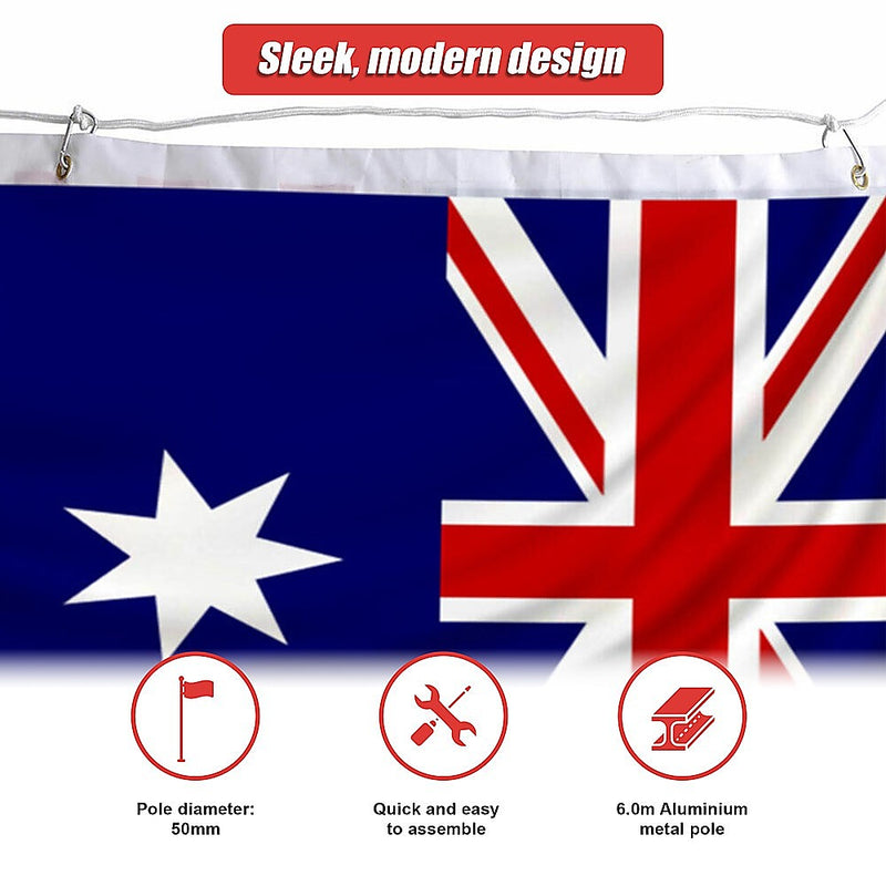 6.0m Flag Pole Full Set | Kit with Australian Flag