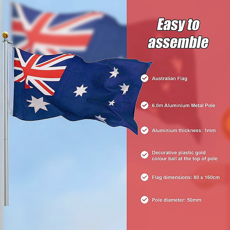 6.0m Flag Pole Full Set | Kit with Australian Flag