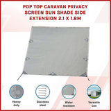 Pop Top Caravan Privacy Screen Sun Shade Side Extension 2.1 x 1.8m