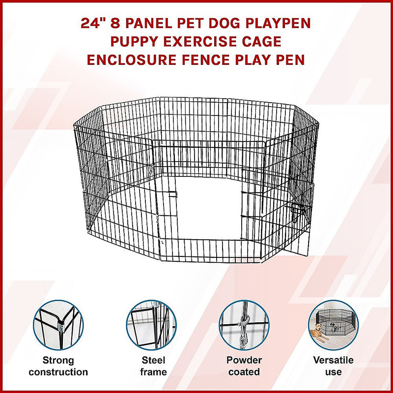 24" 8 Panel Pet Dog Playpen Puppy Exercise Cage Enclosure Fence Play Pen