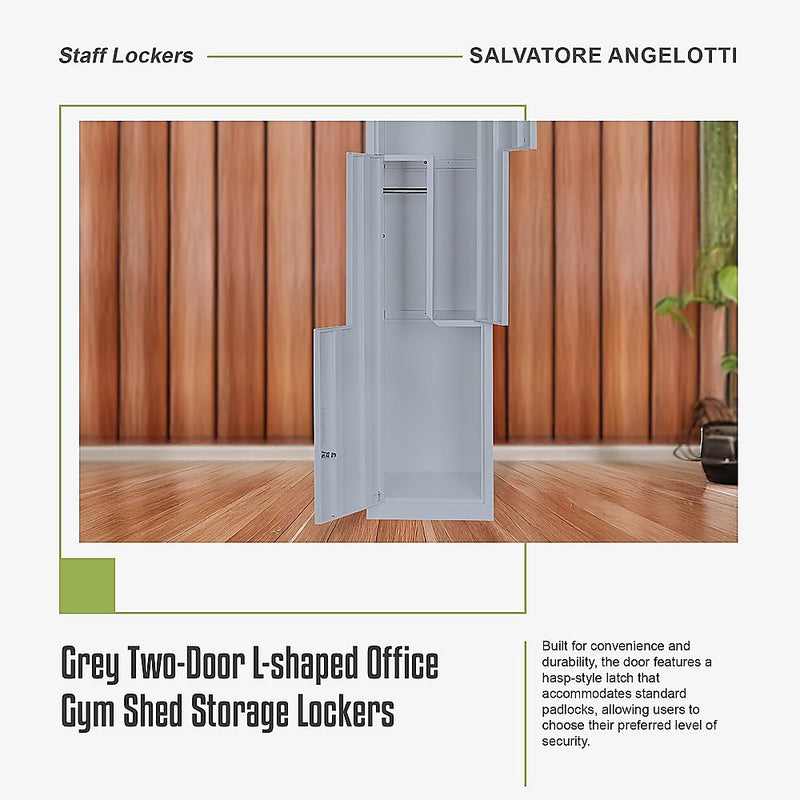 Grey Two-Door L-shaped Office Gym Shed Storage Lockers