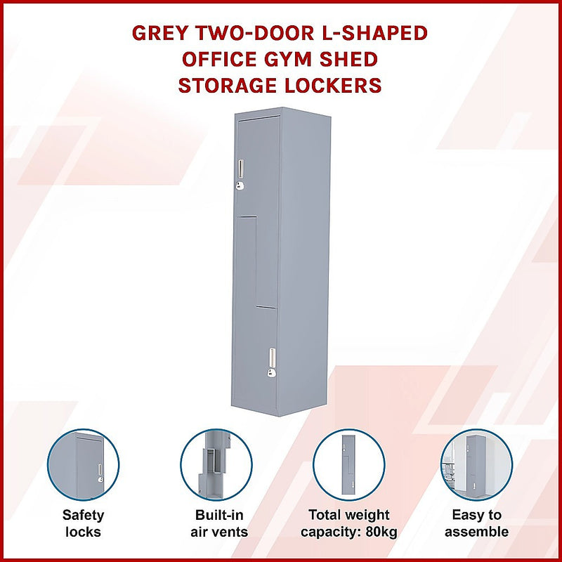 Grey Two-Door L-shaped Office Gym Shed Storage Lockers
