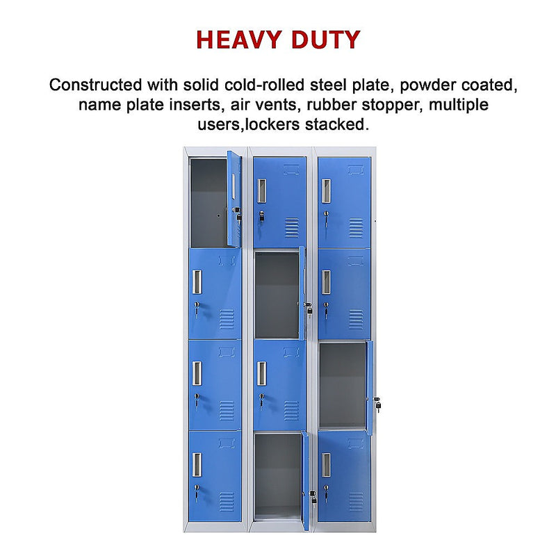 12-Door Locker for Office Gym Shed School Home Storage - Standard Lock with Keys