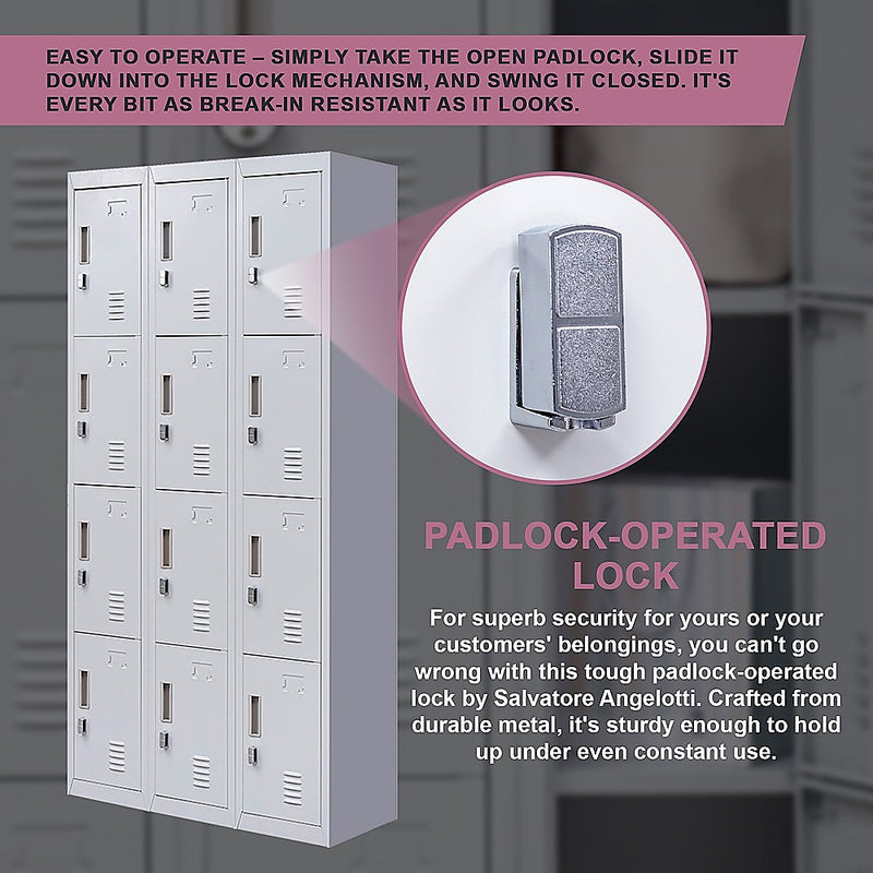 12-Door Locker for Office Gym Shed School Home Storage - Padlock-operated