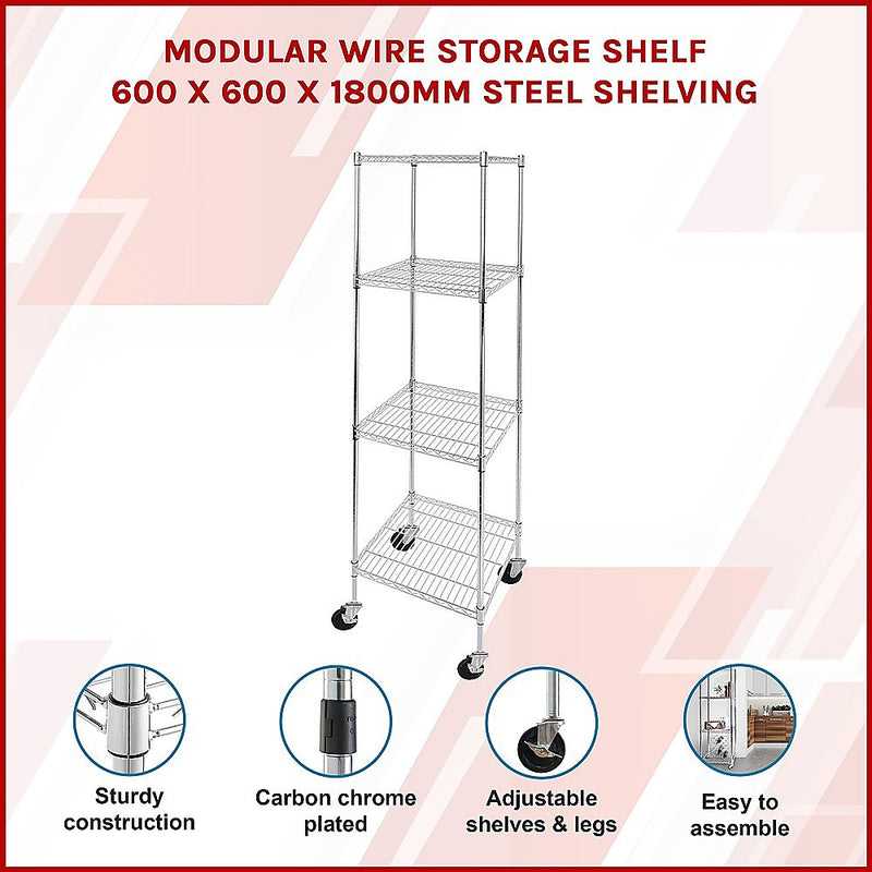 Modular Wire Storage Shelf 600 x 600 x 1800mm Steel Shelving