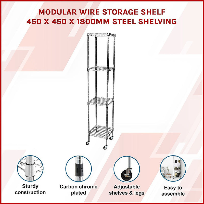 Modular Wire Storage Shelf 450 x 450 x 1800mm Steel Shelving