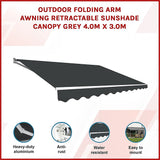 Outdoor Folding Arm Awning Retractable Sunshade Canopy Grey 4.0m x 3.0m