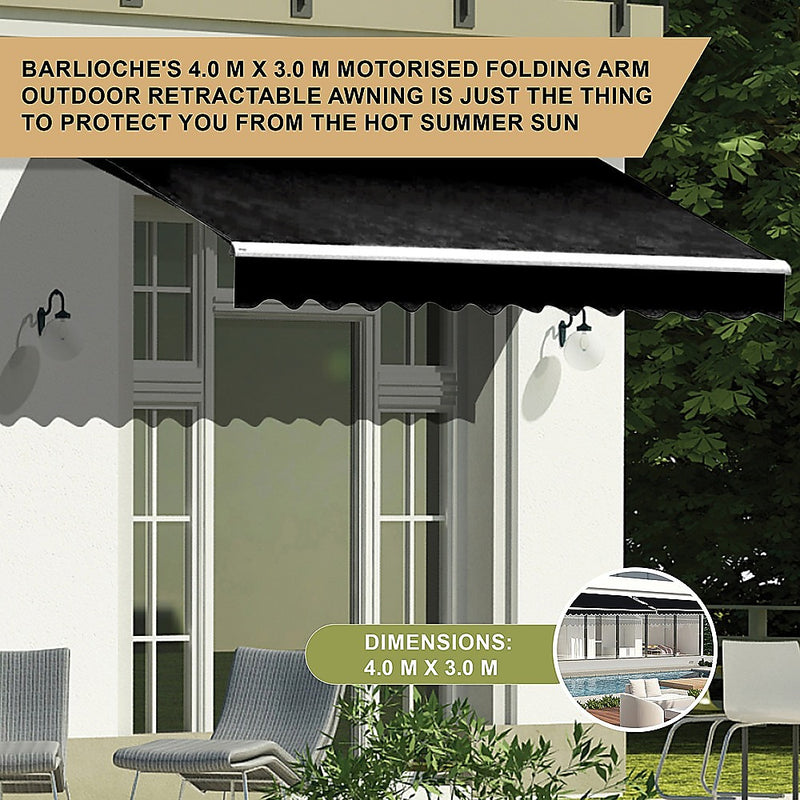 Motorised Outdoor Folding Arm Awning Retractable Sunshade Canopy Black 4.0m x 3.0m