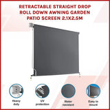 Retractable Straight Drop Roll Down Awning Garden Patio Screen 2.1X2.5M