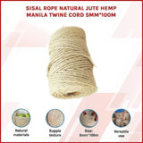 Sisal Rope Natural Jute Hemp Manila Twine Cord 5mm*100m