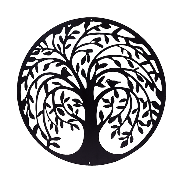 60cm Tree of Life & Birds Round Metal Wall Garden Art Sculpture