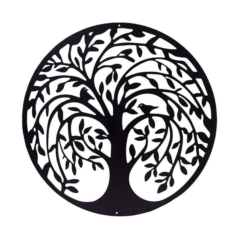 60cm Tree of Life & Birds Round Metal Wall Garden Art Sculpture