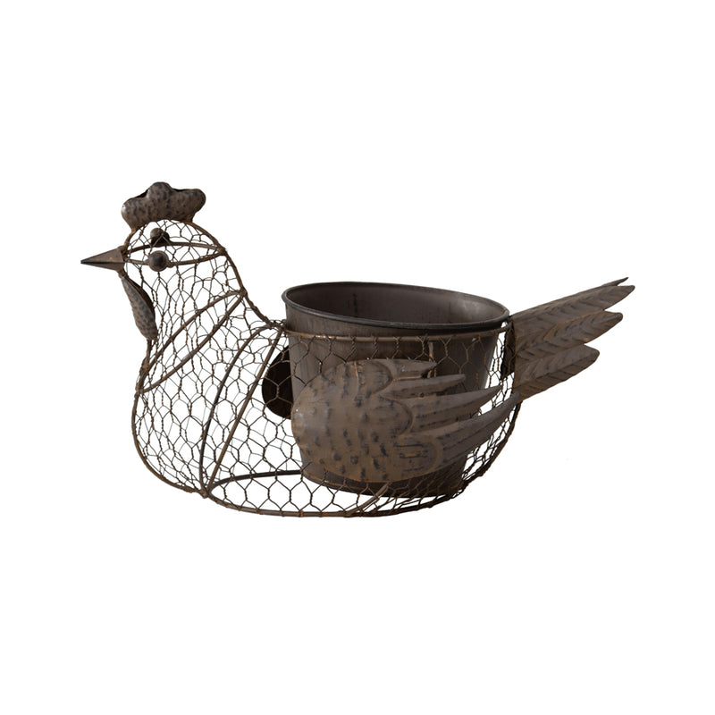 Chicken Wire Chook w Pot & Handle 35cm