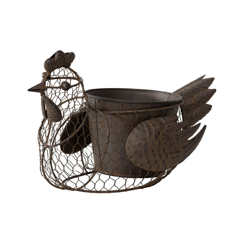 Chicken Wire Chook w Pot & Handle 35cm