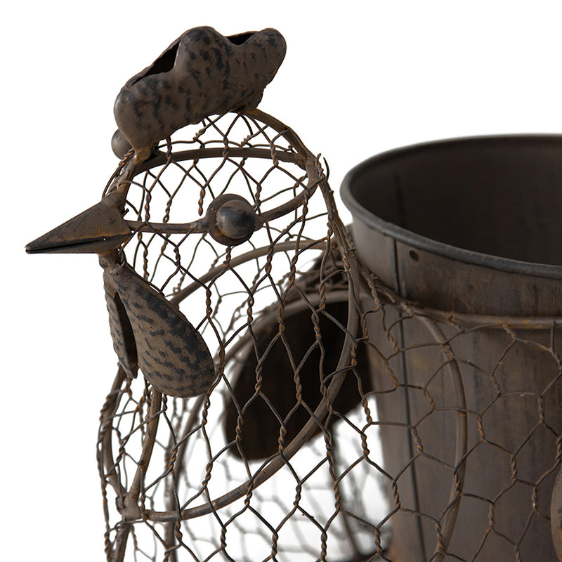 Chicken Wire Chook w Pot & Handle 35cm