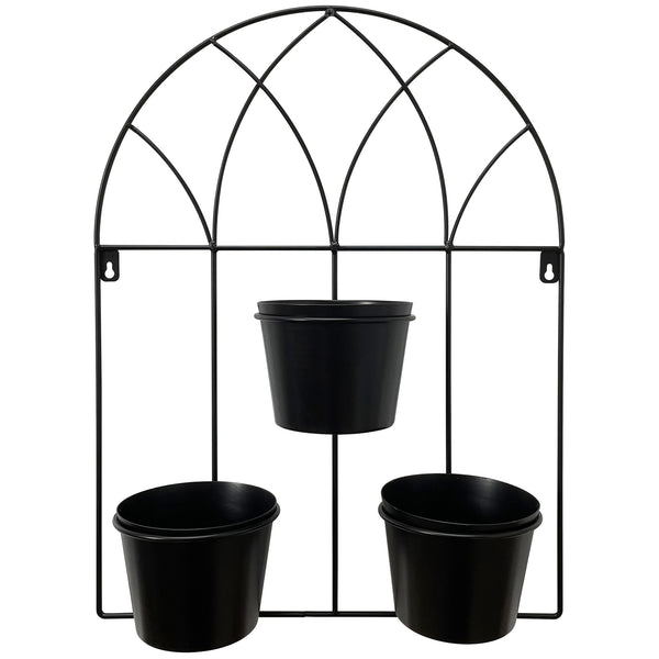 Black Arched 3 Pot Wall Planter 40x52cm