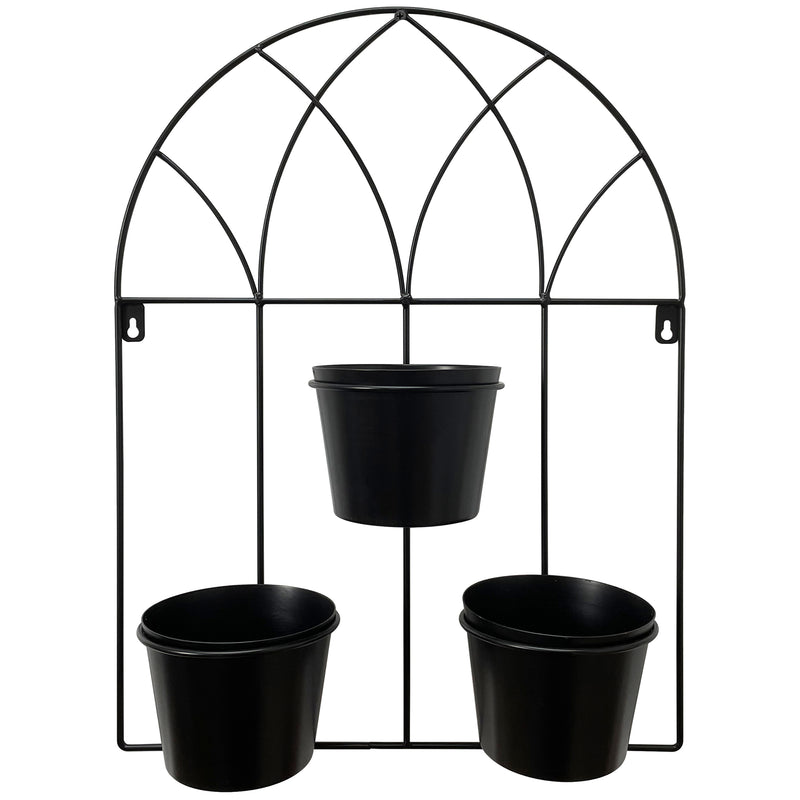 Black Arched 3 Pot Wall Planter 40x52cm