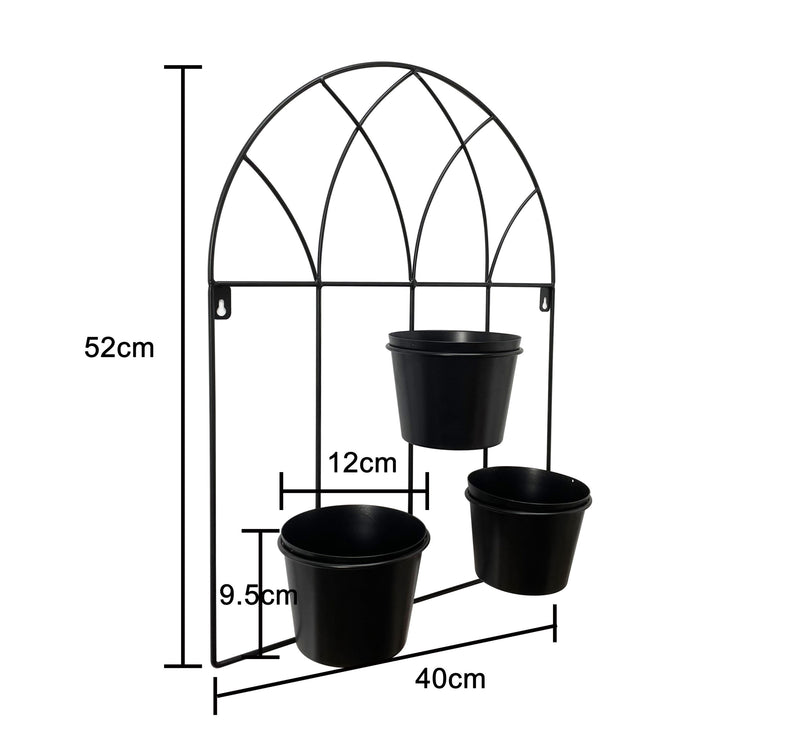 Black Arched 3 Pot Wall Planter 40x52cm