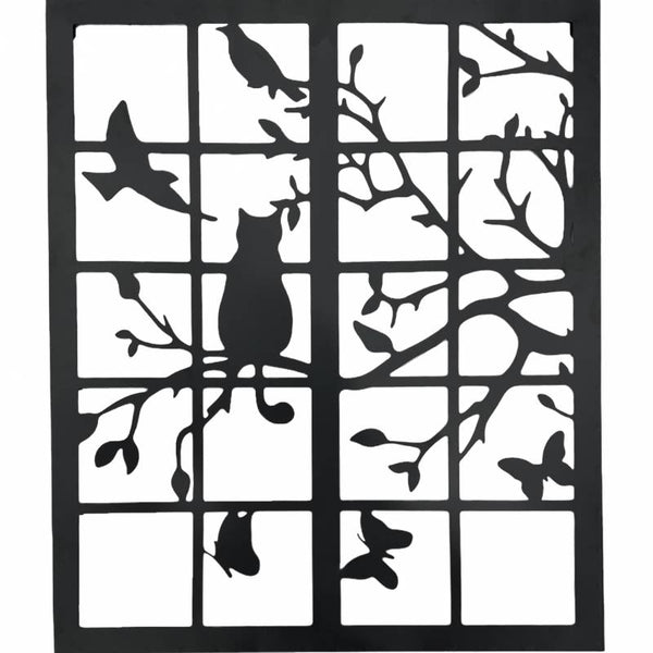 Square Cat In Window Metal Wall Art 49x81cm