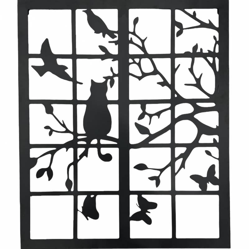 Square Cat In Window Metal Wall Art 49x81cm