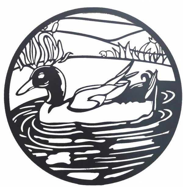 Round Friendly Duck Metal Wall Art 60cm
