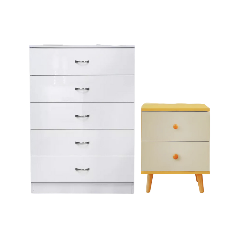 NNECN 5 Layer White Drawer Chest Storage with Bedside Table