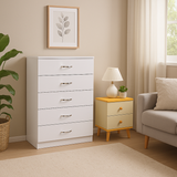 NNECN 5 Layer White Drawer Chest Storage with Bedside Table