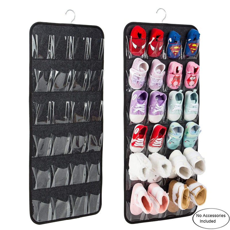Pink Hanging Felt Shoe Organizer with 24 Clear Pockets - Anti-Rust Metal Hanger Included, Perfect for Shoes, Toys, and Accessories