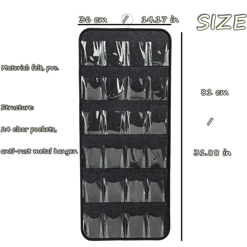 Pink Hanging Felt Shoe Organizer with 24 Clear Pockets - Anti-Rust Metal Hanger Included, Perfect for Shoes, Toys, and Accessories