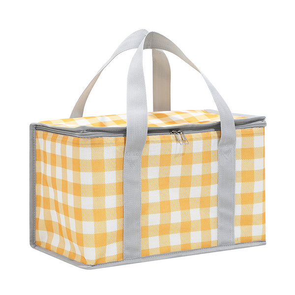 Picnic Lunch Bag | 2PCS | Yellow Insulated Checkered Design