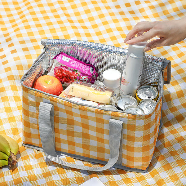 Picnic Lunch Bag | 2PCS | Yellow Insulated Checkered Design