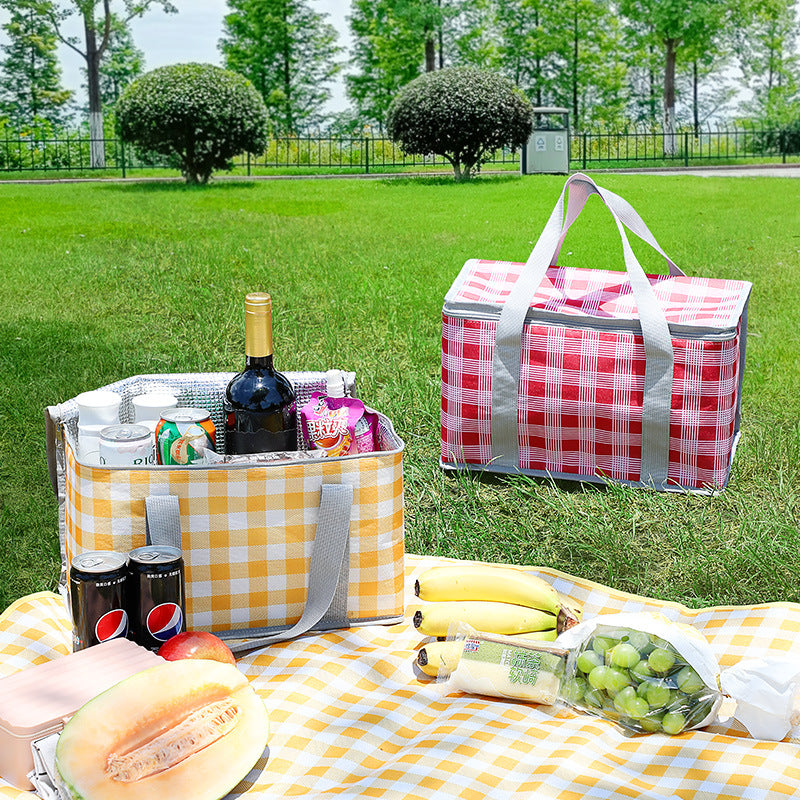 Picnic Lunch Bag | 2PCS | Yellow Insulated Checkered Design
