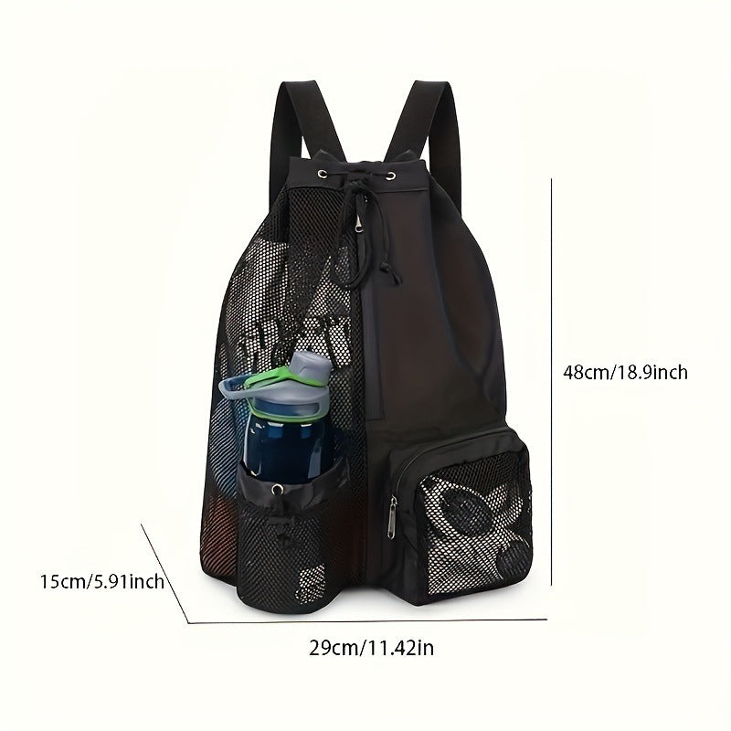 Purple Mesh Drawstring Swim Backpack with Wet Bag - Durable Beach Gym Bag for Wet Gear