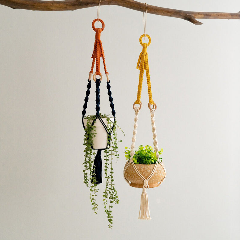 plant hanging rings 2 pcs Handwoven Plant Hanger-Cotton Rope Hanging Planter with Wooden R – Garden Yard Australia
