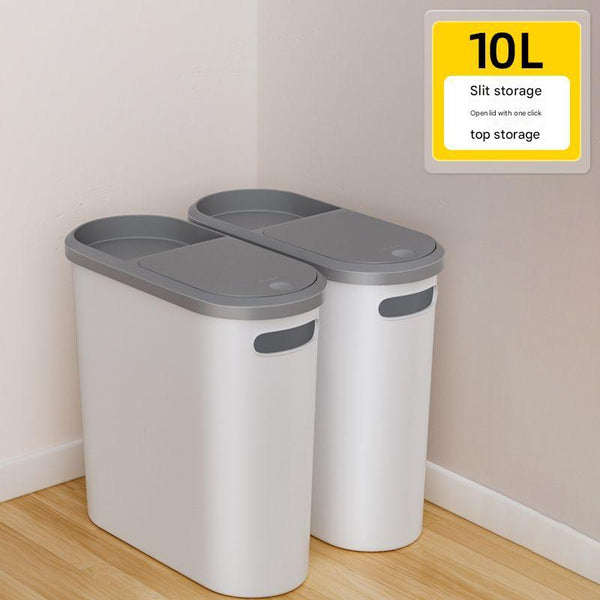 Slim Press-Top Trash Can with Top Storage Compartment - Narrow Design for Bathroom & Small Spaces(White cover + ash bucket)