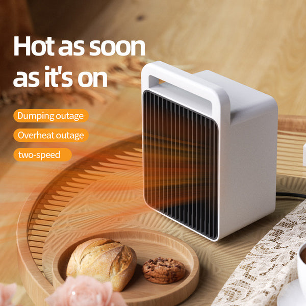 White Mini Table Heater - with tip-over and overheating protection, suitable for office and home