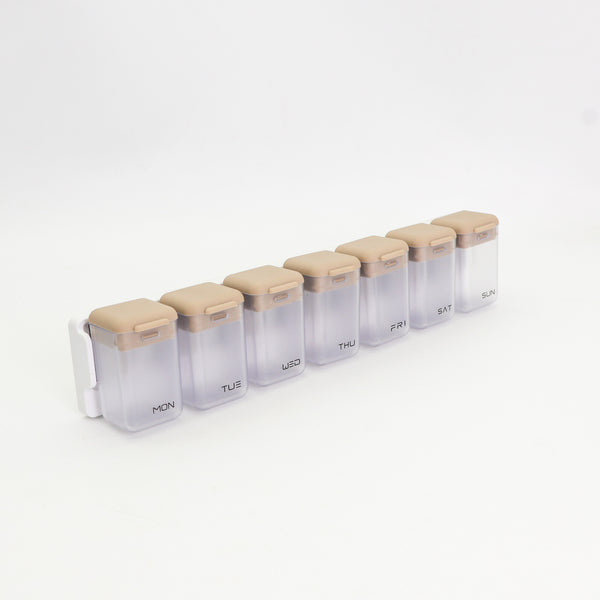 Transparent + Grey Cover Weekly Pill Organizer 1-Time-a-Day - Large Capacity Magnetic Closure Pill Box (246 x 49 x 23 mm)