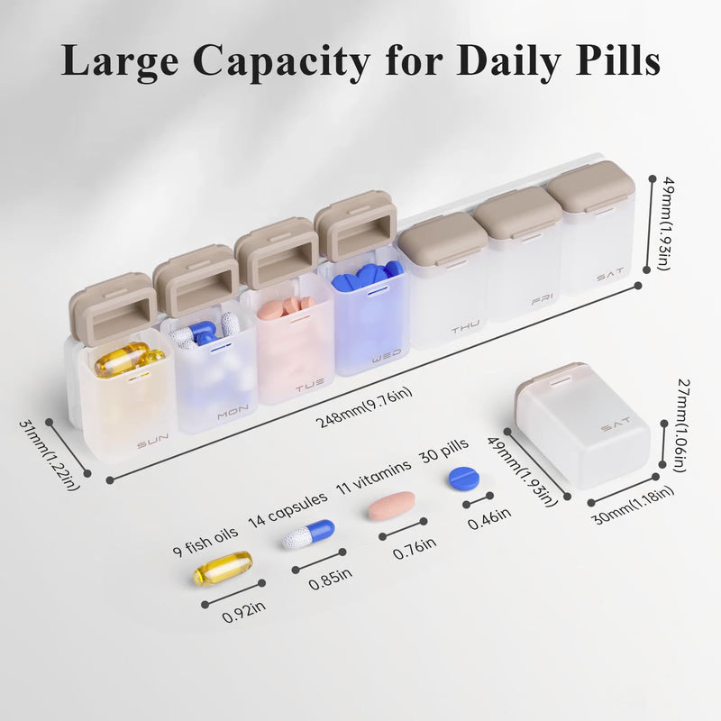 Transparent + Multicolor Cover Weekly Pill Organizer 1-Time-a-Day - Large Capacity Magnetic Closure Pill Box (246 x 49 x 23 mm)
