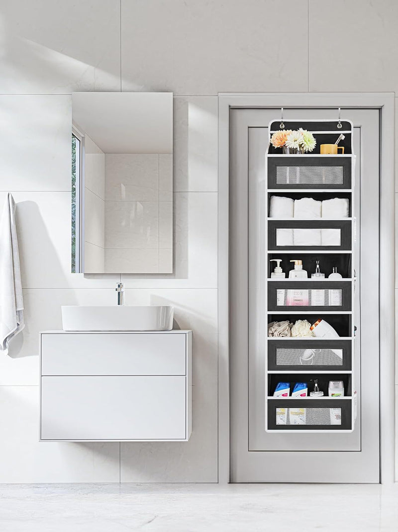Grey Heavy Duty 5-Tier Over-The-Door Hanging Organizer - Space-Saving Storage with Clear Windows & Mesh Pockets
