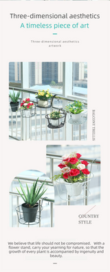 Hanging Flower Pot Holder Metal Balcony Railing Planter Basket Round Iron Rack with Mesh Bottom Fits up to 6cm Rail for Fence & Patio Brown