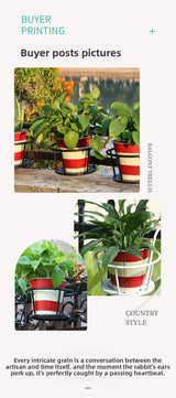 Hanging Flower Pot Holder Metal Balcony Railing Planter Basket Round Iron Rack with Mesh Bottom Fits up to 6cm Rail for Fence & Patio Brown