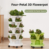 Beige 3-Tier Stackable Strawberry & Vegetable Planter with Mobile Wheel Tray - Space-Saving Vertical Gardening System