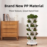 Beige 3-Tier Stackable Strawberry & Vegetable Planter with Mobile Wheel Tray - Space-Saving Vertical Gardening System