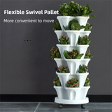 Beige 3-Tier Stackable Strawberry & Vegetable Planter with Mobile Wheel Tray - Space-Saving Vertical Gardening System