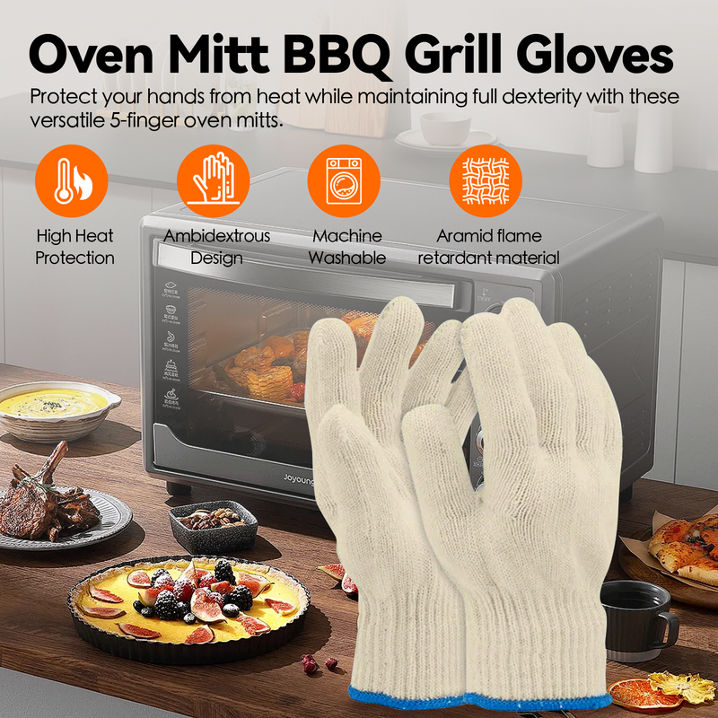 Oven Mitt BBQ Grill Gloves | 1 Pair 5 Finger Gloves