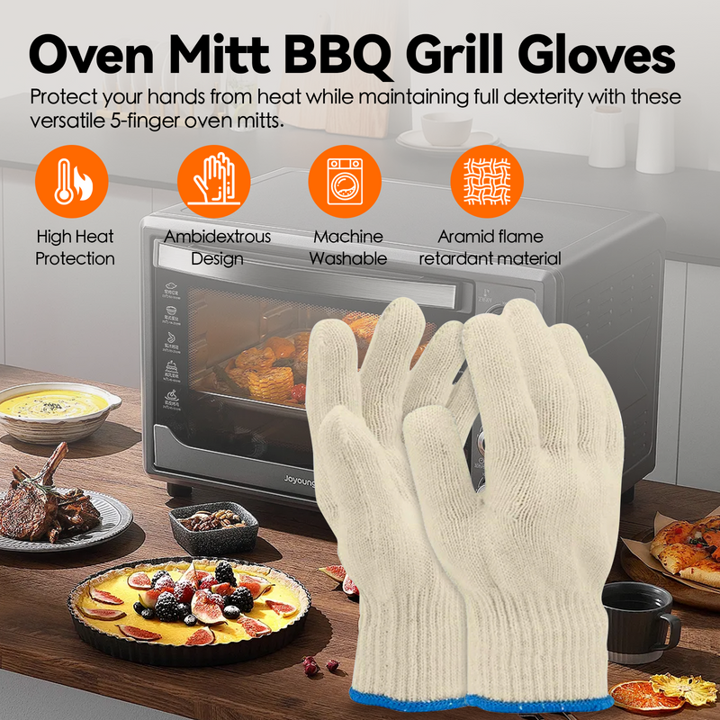 Oven Mitt BBQ Grill Gloves | 2 Pairs 5 Finger Gloves