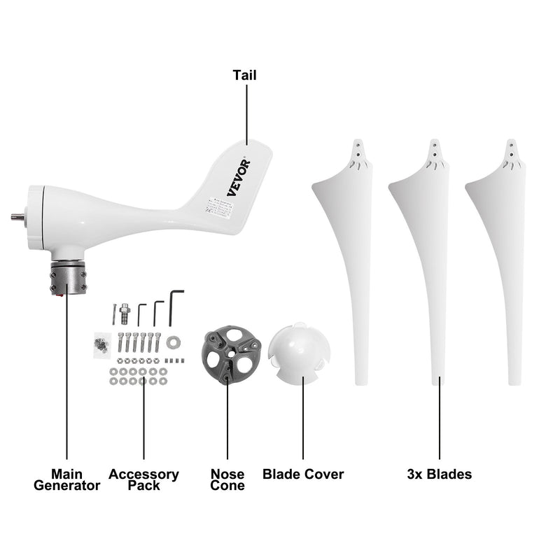 VEVOR Wind Turbine 400Watt Wind Turbine Generator DC 12V Wind Turbine Generator 3/5 Blades with Controller (400Watt)