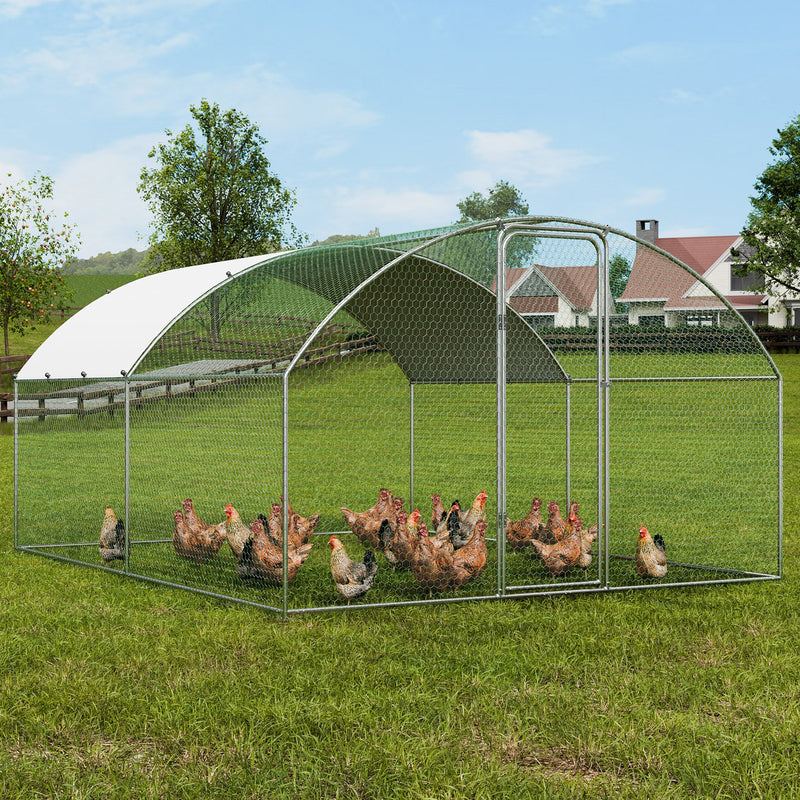 VEVOR Large Metal Chicken Coop, 9.8x12.9x6.5 ft Walk in Chicken Run for Yard with Waterproof Cover, Doom Roof Hen House with Security Lock for Outdoor and Backyard, Farm, Duck Rabbit Cage Poultry Pen