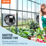 Shutter Exhaust Fan, 406 mm High-speed 1400RPM 1506 CFM, Aluminum Wall Mount Attic Fan with AC-motor, Ventilation and Cooling for Greenhouses, Garages, Sheds, Shops
